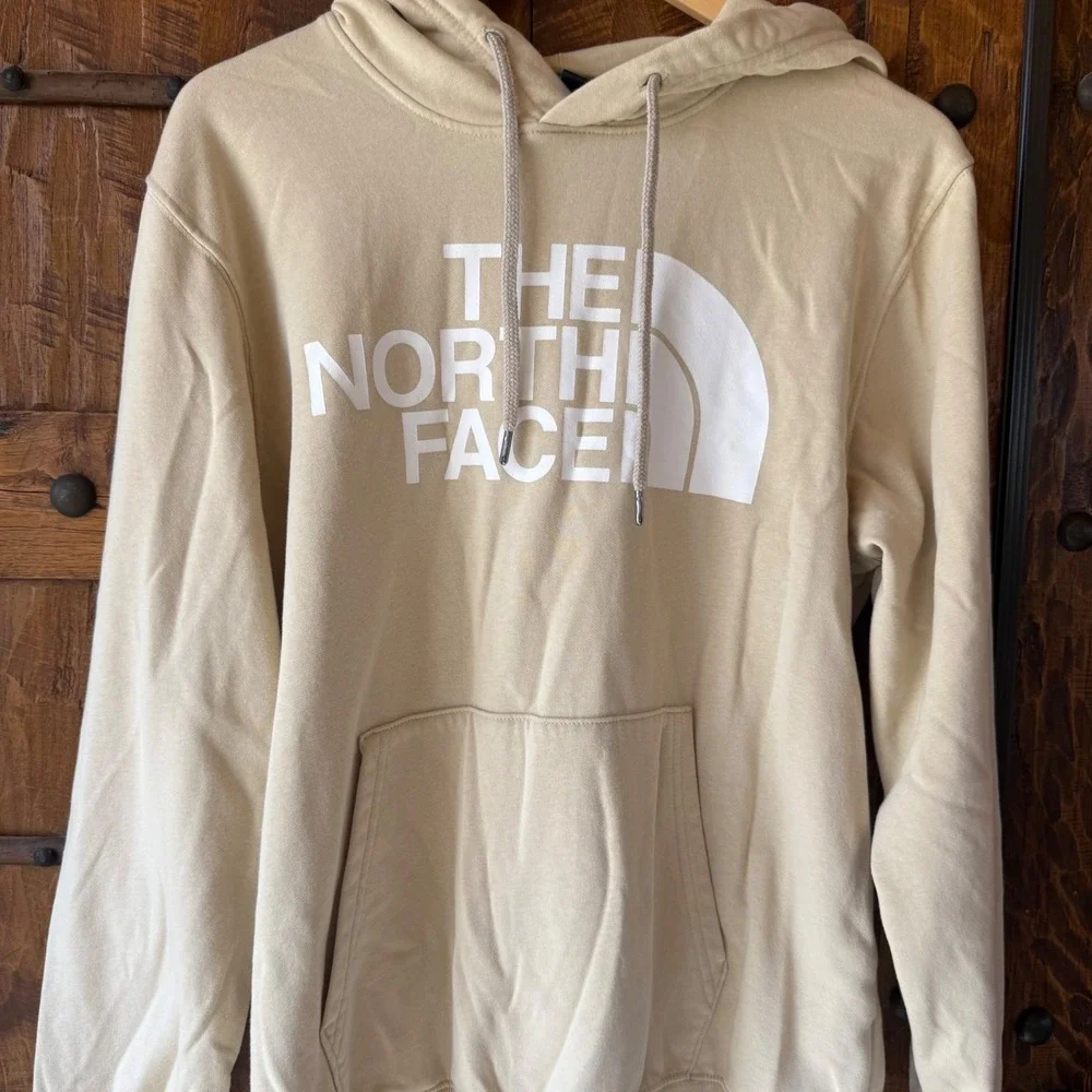 The North Face Mens Circular Design Hoodie Tan Beige Logo Pullover Sweatshirt M